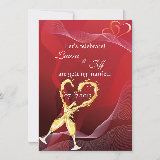 Champagne Heart Wedding Invitation (Front)