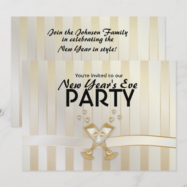 Champagne hearts New Year Party Invitations (Front/Back)