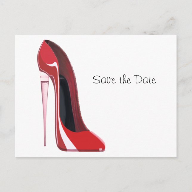 Champagne Heel Flute Red Stiletto Art Announcement Postcard (Front)