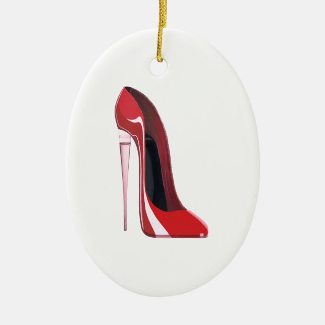 Champagne Heel Red Stiletto Shoe Art Ceramic Tree Decoration (Front)