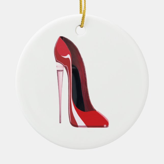 Champagne Heel Red Stiletto Shoe Art Ceramic Tree Decoration (Front)