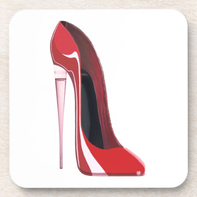 Champagne heel red stiletto shoe art coaster (Front)