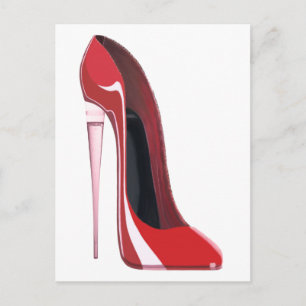 Champagne heel red stiletto shoe art postcard