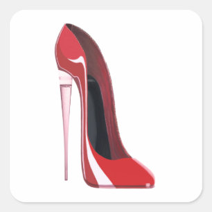 Champagne Heel Red Stiletto Shoe Art Square Sticker