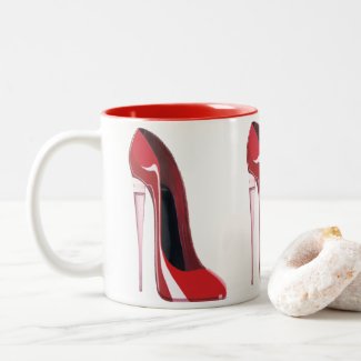 Champagne Heel Red Stiletto Shoe Art Two-Tone Coffee Mug