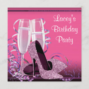 Champagne High Heel Womans Hot Pink Birthday Party Invitation