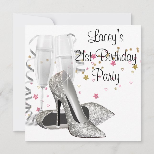 Champagne High Heels 21st Birthday Party Invitation (Front)