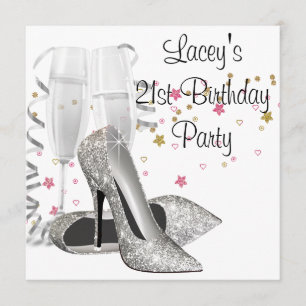 Champagne High Heels 21st Birthday Party Invitation
