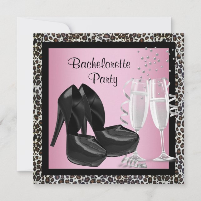 Champagne High Heels Pink Leopard Bachelorette Invitation (Front)