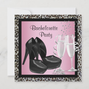 Champagne High Heels Pink Leopard Bachelorette Invitation