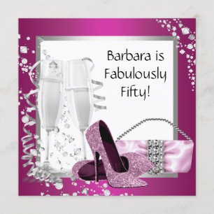 Champagne High Heels Womans Pink Black Birthday Invitation