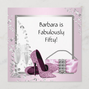 Champagne High Heels Womans Pink & Black Birthday Invitation