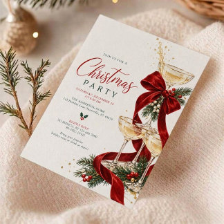 Champagne Holiday Christmas Cocktail Party Invitation