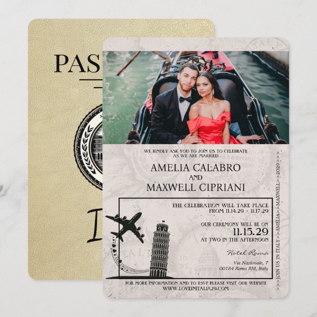 Champagne Italy Passport Wedding Invitation (Front/Back)