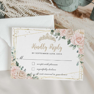 Champagne Ivory Blush Floral Quinceañera Sweet 16 RSVP Card