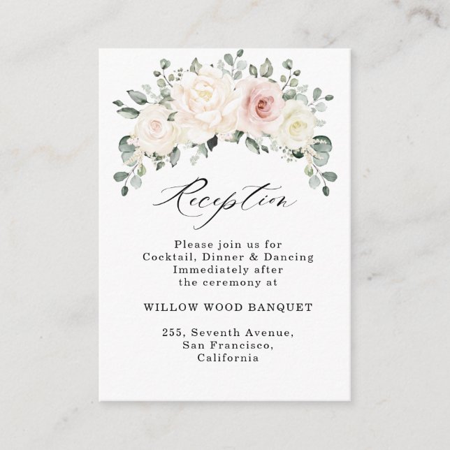 Champagne Ivory Blush Floral Wedding Reception  Enclosure Card (Front)