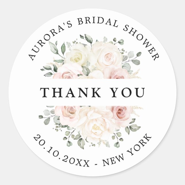 Champagne Ivory Blush Pink Bridal shower thank you Classic Round Sticker (Front)