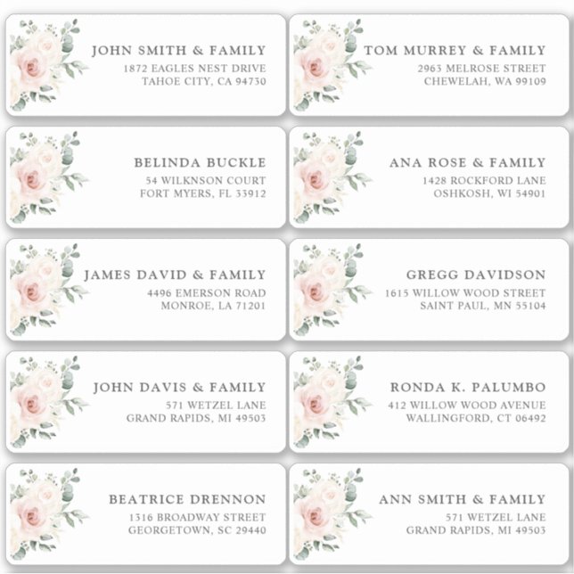 Champagne Ivory Blush Pink Flor Guest Name Address (Front)