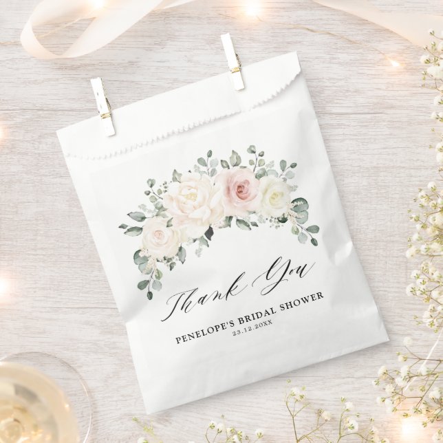 Champagne Ivory Blush Pink Floral Bridal Shower Favour Bags (Clipped)