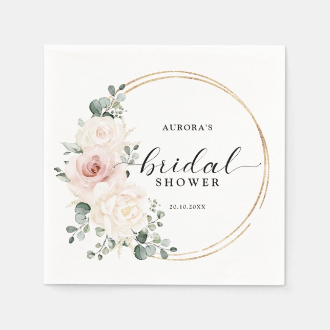 Champagne Ivory Blush Pink Floral Bridal shower    Napkin (Front)