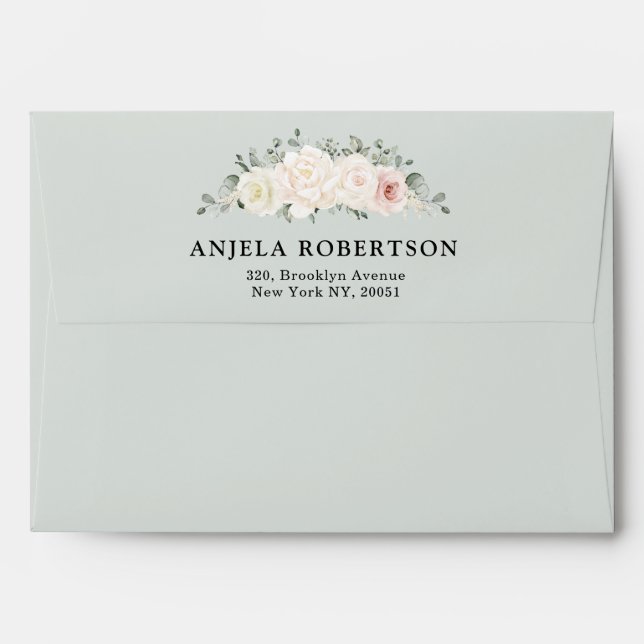 Champagne Ivory Blush Pink Floral Greenery Wedding Envelope (Back (Top Flap))