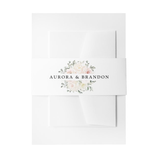 Champagne Ivory Blush Pink Floral Greenery Wedding Invitation Belly Band (Front Example)