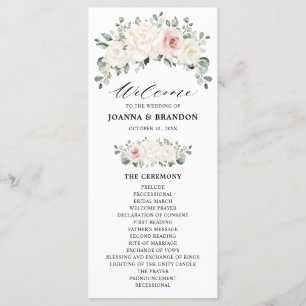 Champagne Ivory Blush Pink Floral Greenery Wedding Programme