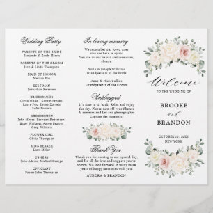 Champagne Ivory Blush Pink Floral Wedding Program