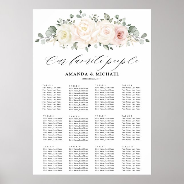 Champagne Ivory Blush Pink  Guest Seating Chart (Front)