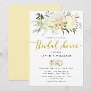 champagne ivory floral Bridal shower Invitation