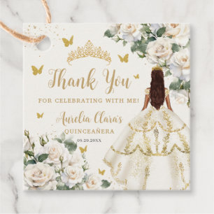 Champagne Ivory Floral Butterflies Quinceañera Favour Tags