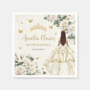 Champagne Ivory Floral Butterflies Quinceañera Napkin