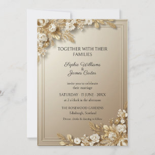Champagne Ivory Floral Gold Wedding Invitation
