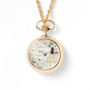 Champagne Ivory Floral Princess Dress Quinceañera  Watch