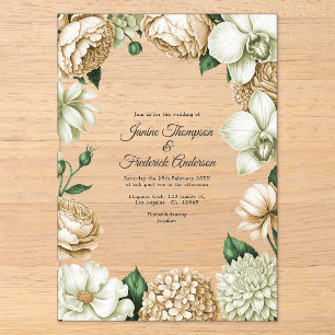 Champagne & Ivory Modern Botanical Wedding Acrylic Invitations