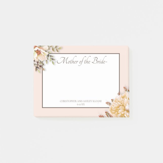 Champagne Ivory Pink Floral Mother of Bride Post-it Notes (Front)