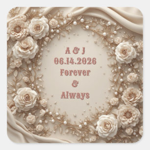 Champagne Lace Floral Wedding With Soft Details Square Sticker