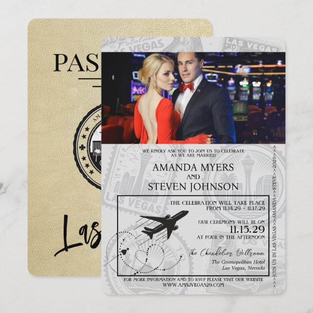 Champagne Las Vegas Passport Wedding Invitation (Front/Back)