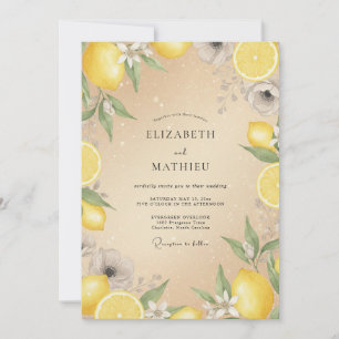 Champagne Lemon Citrus Soft Eucalyptus Wedding Invitation