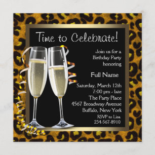Champagne Leopard Birthday Party Invitations