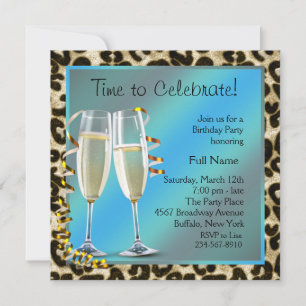 Champagne Leopard Birthday Party Invitations