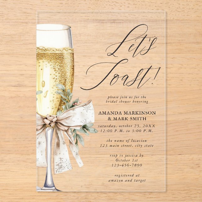 Champagne Let's Toast Winter Bridal Shower Acrylic Invitations (Front)