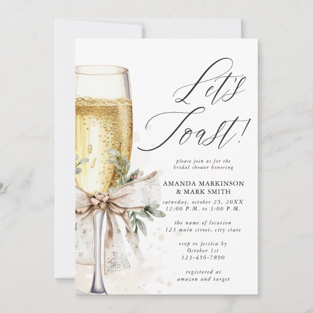 Champagne Let's Toast Winter Bridal Shower Invitation (Front)