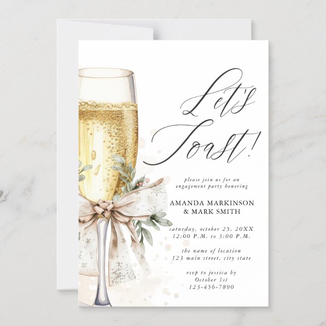 Champagne Let's Toast Winter Engagement Magnetic Invitation (Front)