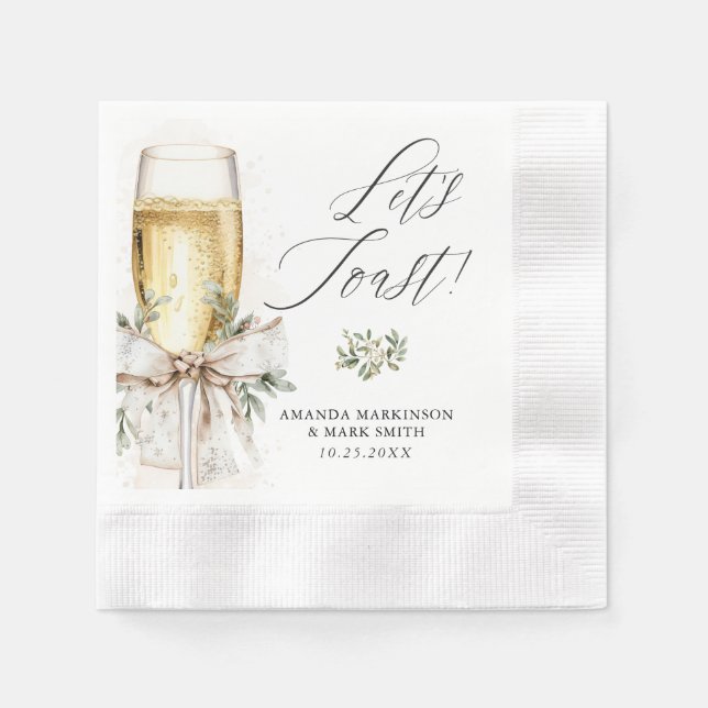 Champagne Let's Toast Winter Engagement Napkin (Front)