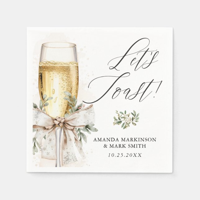 Champagne Let's Toast Winter Engagement Napkin (Front)