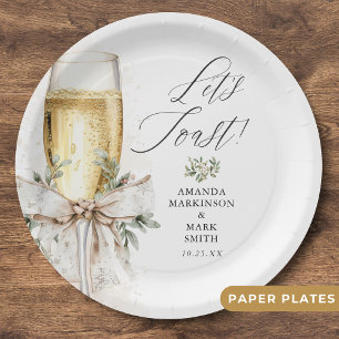 Champagne Let's Toast Winter Engagement Paper Plate