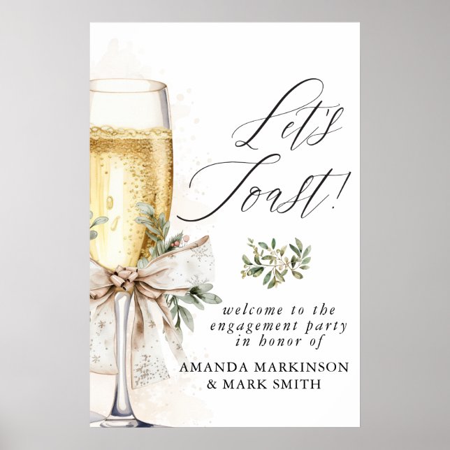 Champagne Let's Toast Winter Engagement Welcome Poster (Front)