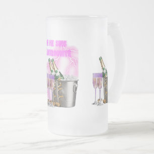 champagne, lightning bolts, illustration, original frosted glass beer mug
