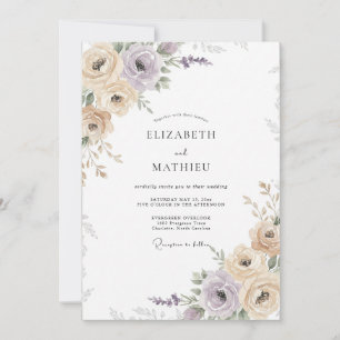 Champagne Lilac Flower Eucalyptus Wedding Invitation